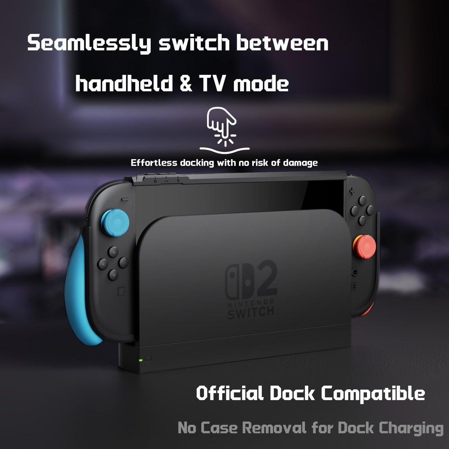 PlayVital Switch 2 Beyond-Grip Dockable Case - Ergonomic Grips, Military-Grade Protection, 2 Joystick Caps, Blue & Orange