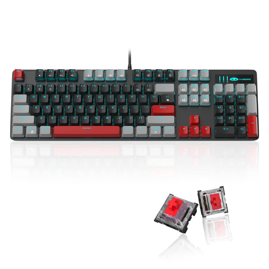MageGee Mechanical Gaming Keyboard  104 Keys Blue Backlit Keyboard with Red Switches Double-Shot Keycaps  USB Wired Mechanical Computer Keyboard for Laptop  Desktop  PC Gamers(Gray & Black)