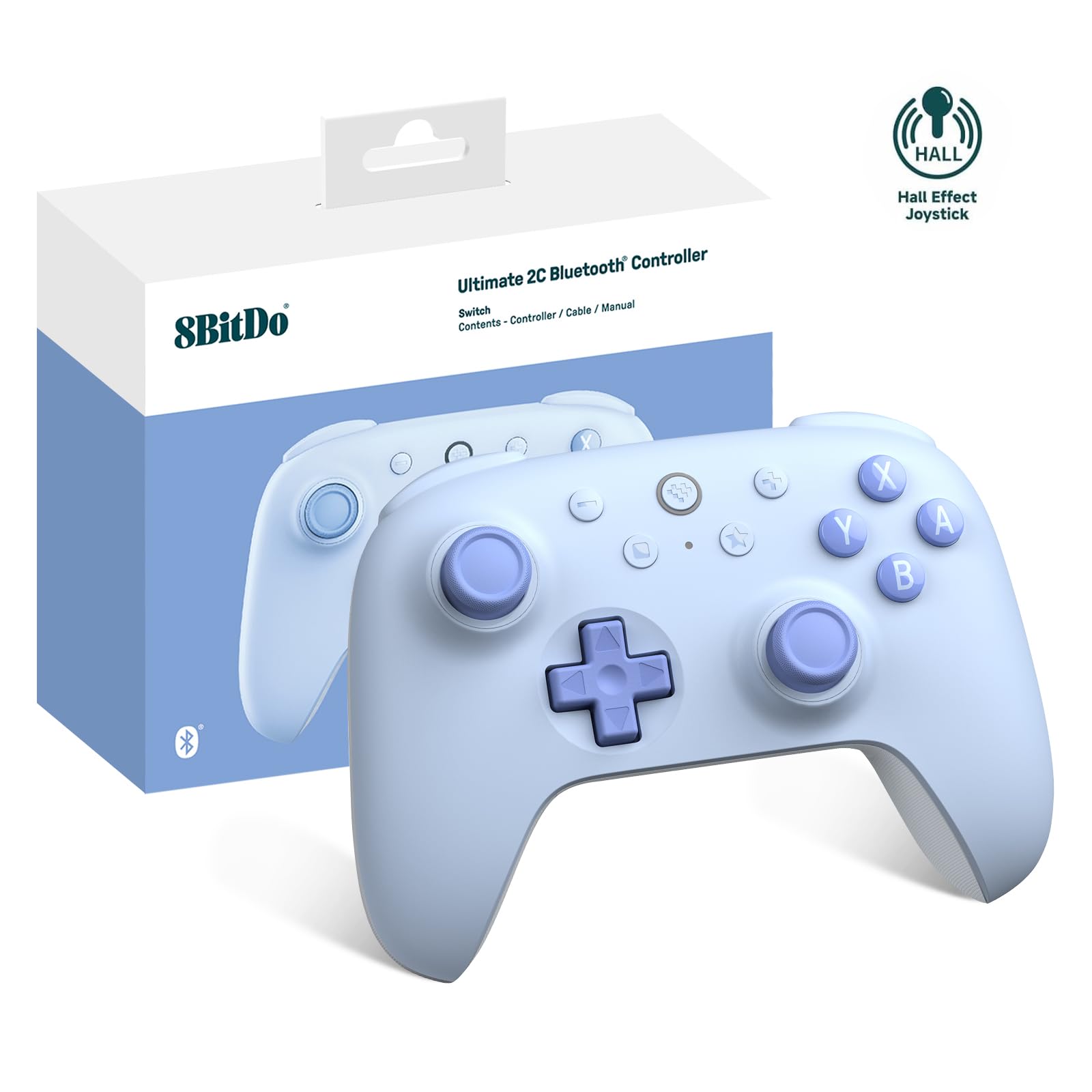 8Bitdo Ultimate 2C Bluetooth Controller (Hall Effect Joystick Update) - for Switch  with Remappable L4/R4 Bumpers  6-axis Motion Control  Rumble Vibration and Turbo Function (Blue)