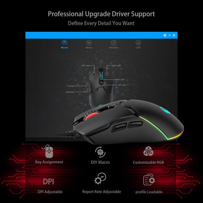 SPEEDORA Wired Ergonomic Mouse, 8000 DPI, 12 Backlit Modes, Customizable Keys, Model AH-CMD6-34N7, Black