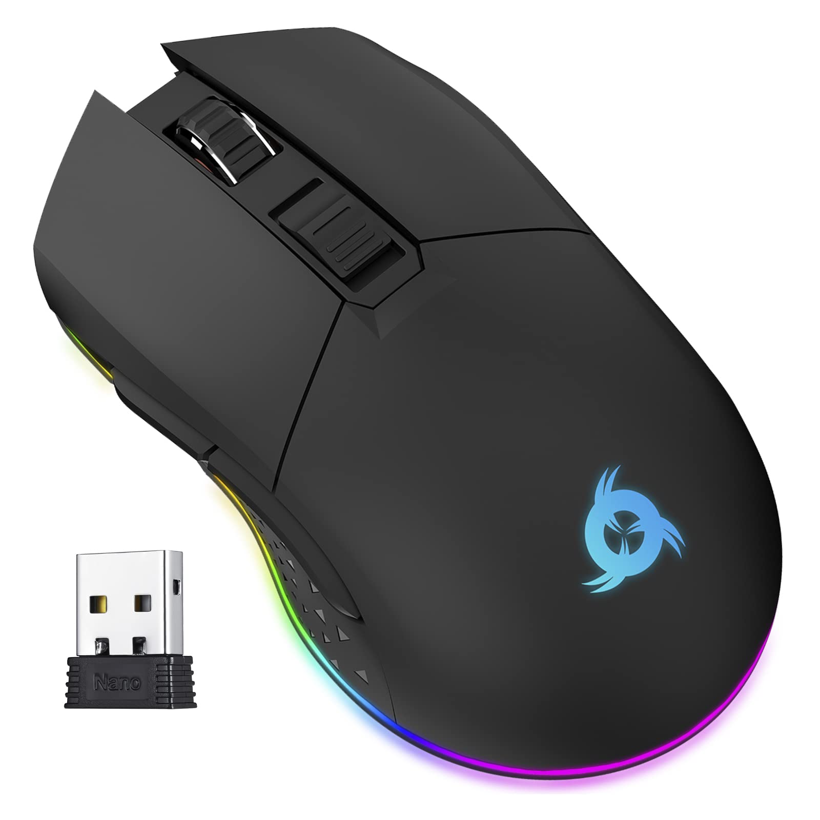KLIM Blaze Rechargeable Wireless Gaming Mouse RGB Precision Sensor and Long-Lasting Battery - 7 Customizable Buttons - Up to 6000 DPI - Wired & Wireless Mouse for PC Mac & PS4 PS5