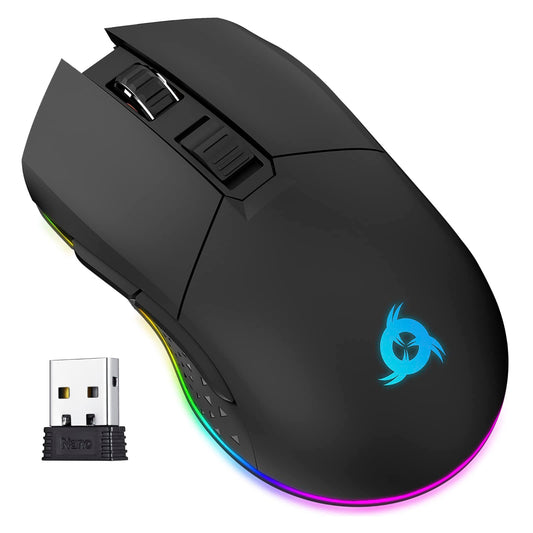 KLIM Blaze Rechargeable Wireless Gaming Mouse RGB Precision Sensor and Long-Lasting Battery - 7 Customizable Buttons - Up to 6000 DPI - Wired & Wireless Mouse for PC Mac & PS4 PS5