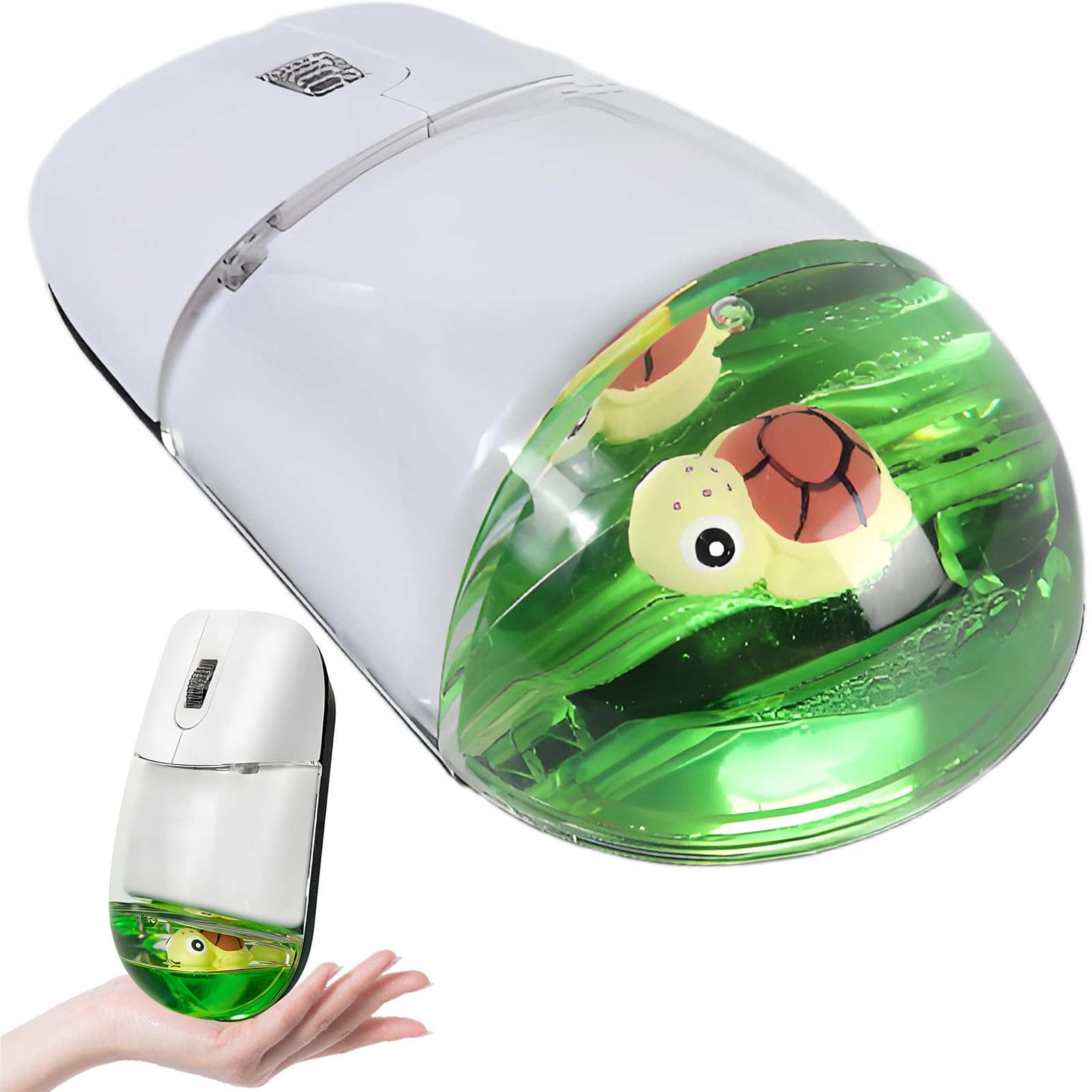Wireless Mouse -Cute Clear Aqua Design  Water Mouse with Optical Precision  Silent Clicks  Lightweight & Floating Animal Transparent Retro Style for Home Office  Great for Kids & Adult(Turtle-Green)