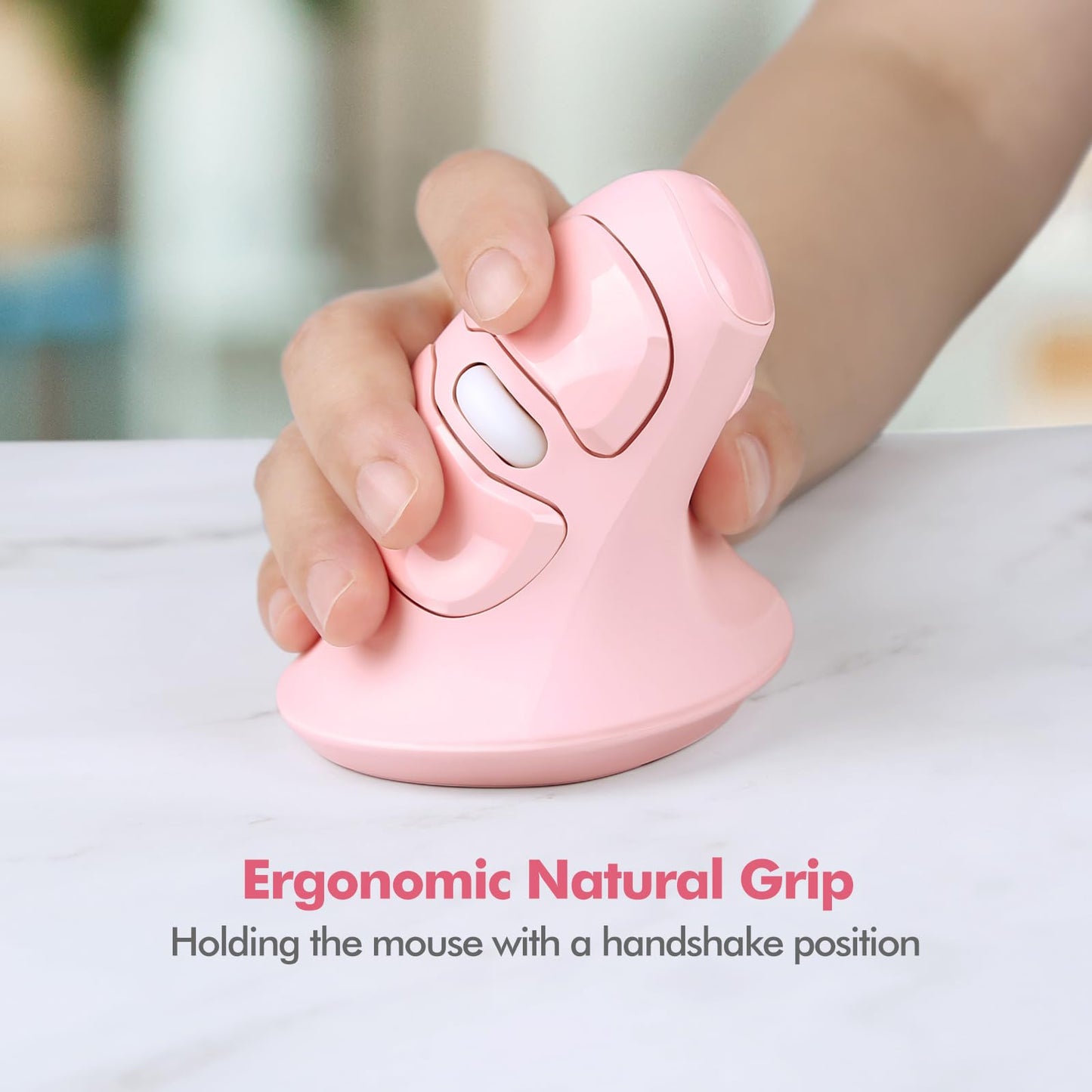 MICROPACK Ergonomic Vertical Wireless Mouse - 6 Buttons, 800/1200/1600 DPI, Medium Size, Pink & Type-C Receiver