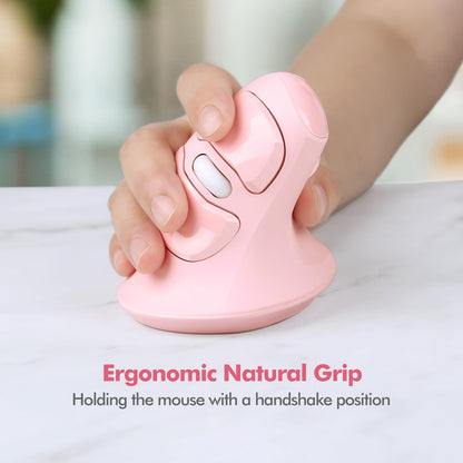 MICROPACK Ergonomic Vertical Wireless Mouse - 6 Buttons, 800/1200/1600 DPI, Medium Size, Pink & Type-C Receiver