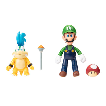 Super Mario 4" Action Figure 2 Pack - Luigi Vs. Larry Koopa, Collectible Toy Set