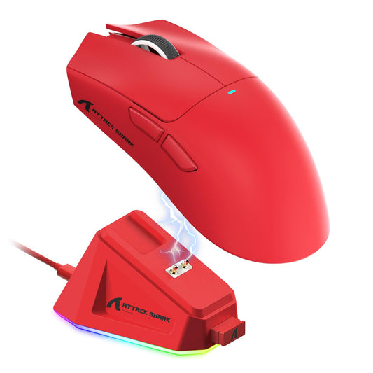 ATTACK SHARK X11 Ultra-Light Gaming Mouse - 22K DPI, 5 Programmable Buttons, Magnetic Charging Stand, Red