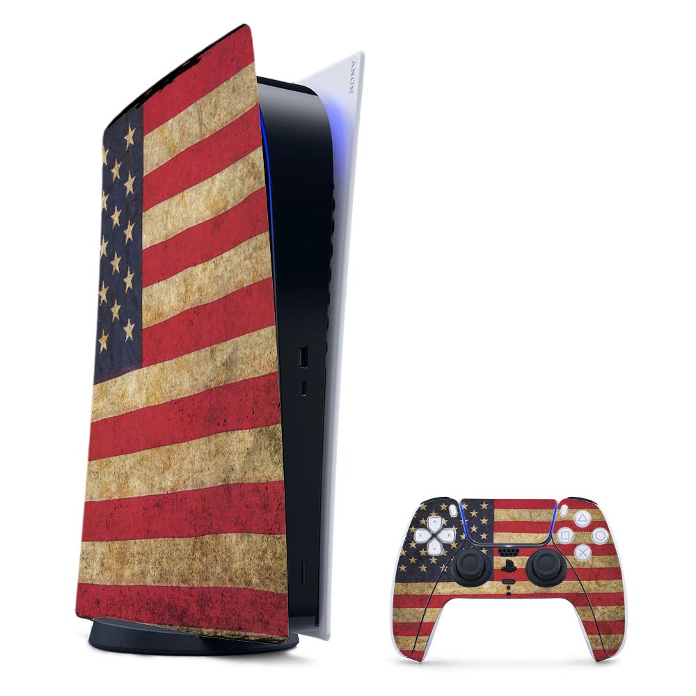 MightySkins Gaming Skin for PS5 / PlayStation 5 Digital Edition Bundle - Vintage Flag | Protective Viny wrap | Easy to Apply and Change Styles | Made in The USA