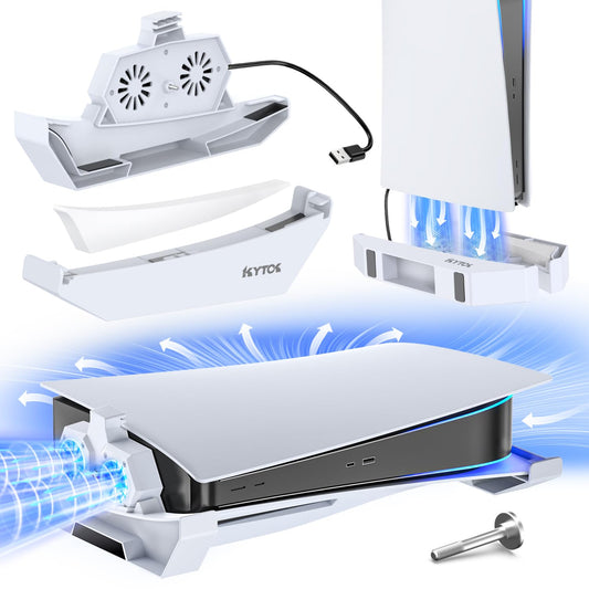 Kytok PS5 Stand and Cooling Station with Fan - Horizontal Design for PS5 Console, Foam Material, Compatible with Digital/Disc Edition
