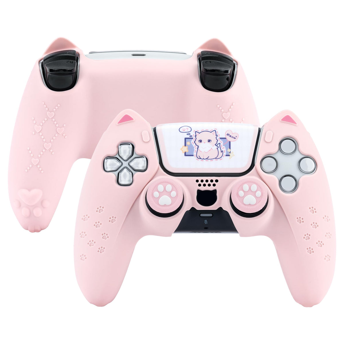 GeekShare Cute Cat Paw PS5 Controller Skin Set Anti-Slip Silicone Protective Cover Skin Case for PS5 Wireless Controller with 2 Thumb Grip Caps and 1 Sticker - Pink