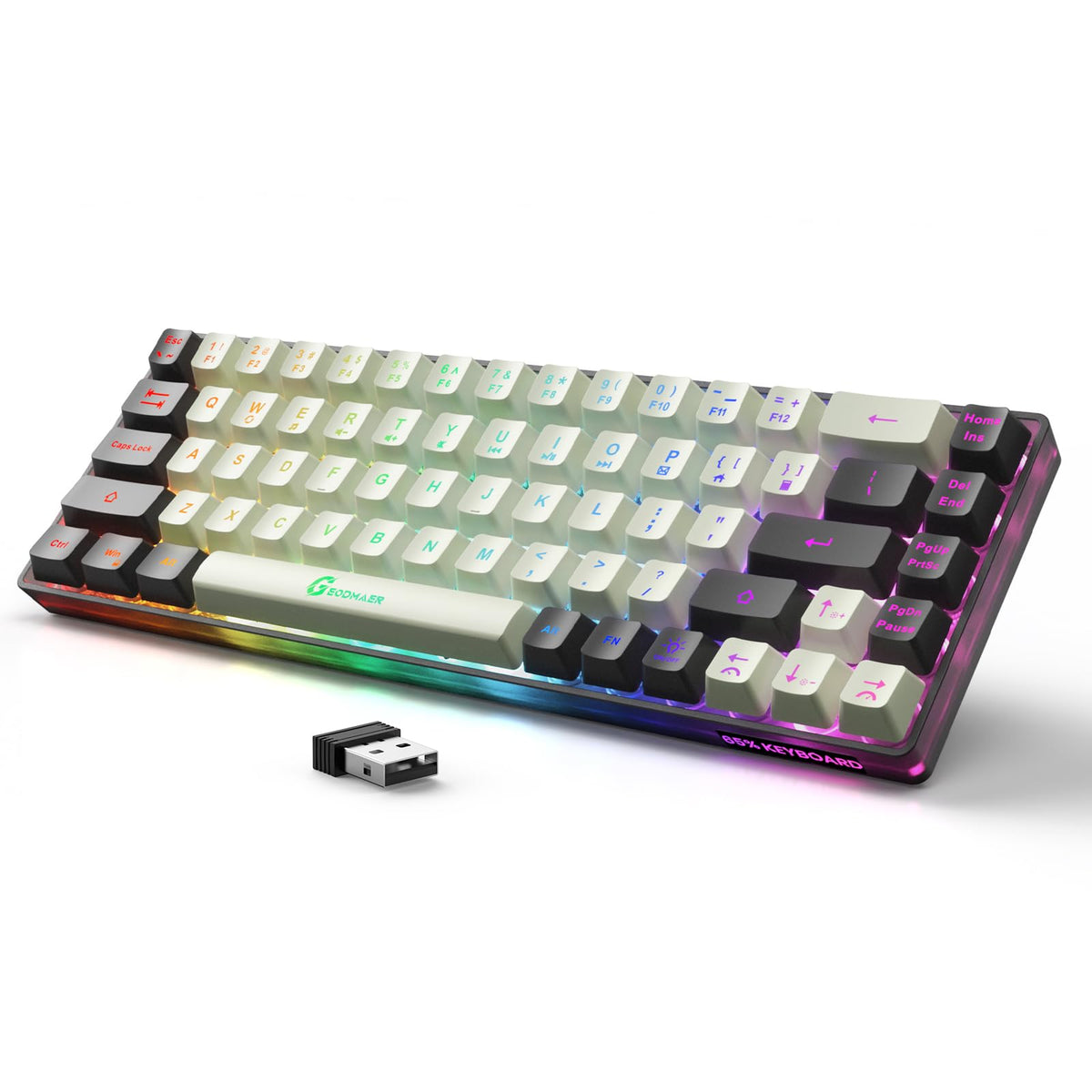 GEODMAER 65% Wireless Gaming Keyboard: LED Backlit  68 Keys  Ultra-Compact  Anti-ghosting  No-Conflict Wireless Keyboard for PC Laptop Windows Gamer(White-Black)