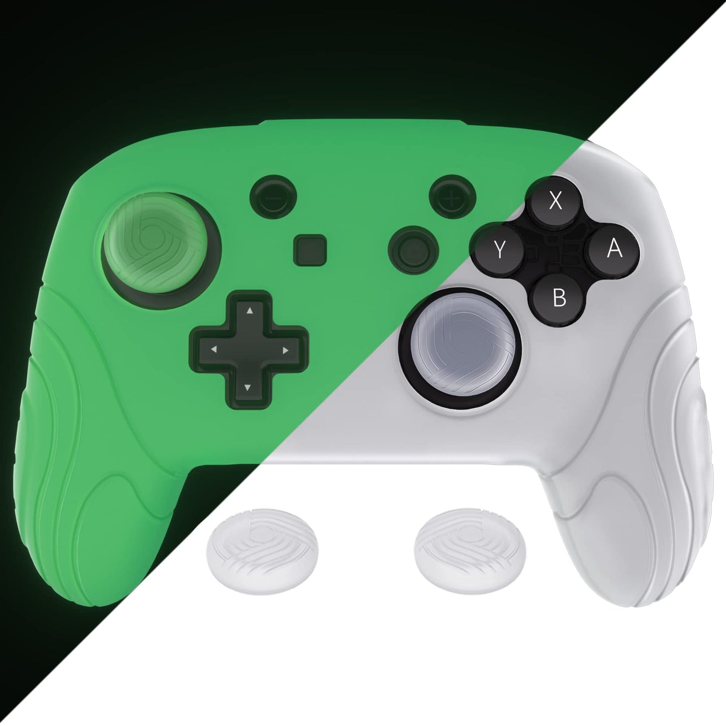 PlayVital Samurai Edition Glow in Dark Ergonomic Silicone Protective Case for Nintendo Switch Pro Controller  Soft Anti-slip Controller Grip Protector for Nintendo Switch Pro with Thumb Grips - Green