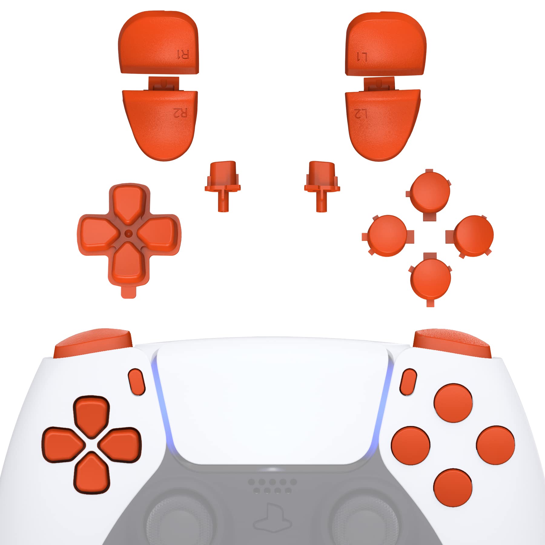 eXtremeRate Replacement D-pad R1 L1 R2 L2 Triggers Share Options Face Buttons  Orange Full Set Buttons Compatible with ps5 Controller BDM-030 BDM-040 BDM-050 - Controller NOT Included
