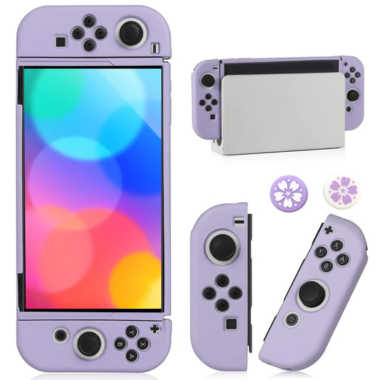 Switch OLED Case for Nintendo Switch OLED Model  Dockable Cover Soft TPU Protector Case for Switch OLED Grips & Console and Accessories with 2 Pcs Thumb Caps  Purple