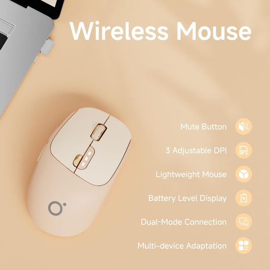 SEUNKWANG Q5 Wireless Mouse - Bluetooth & 2.4G, Ergonomic, 1600 DPI, Pink