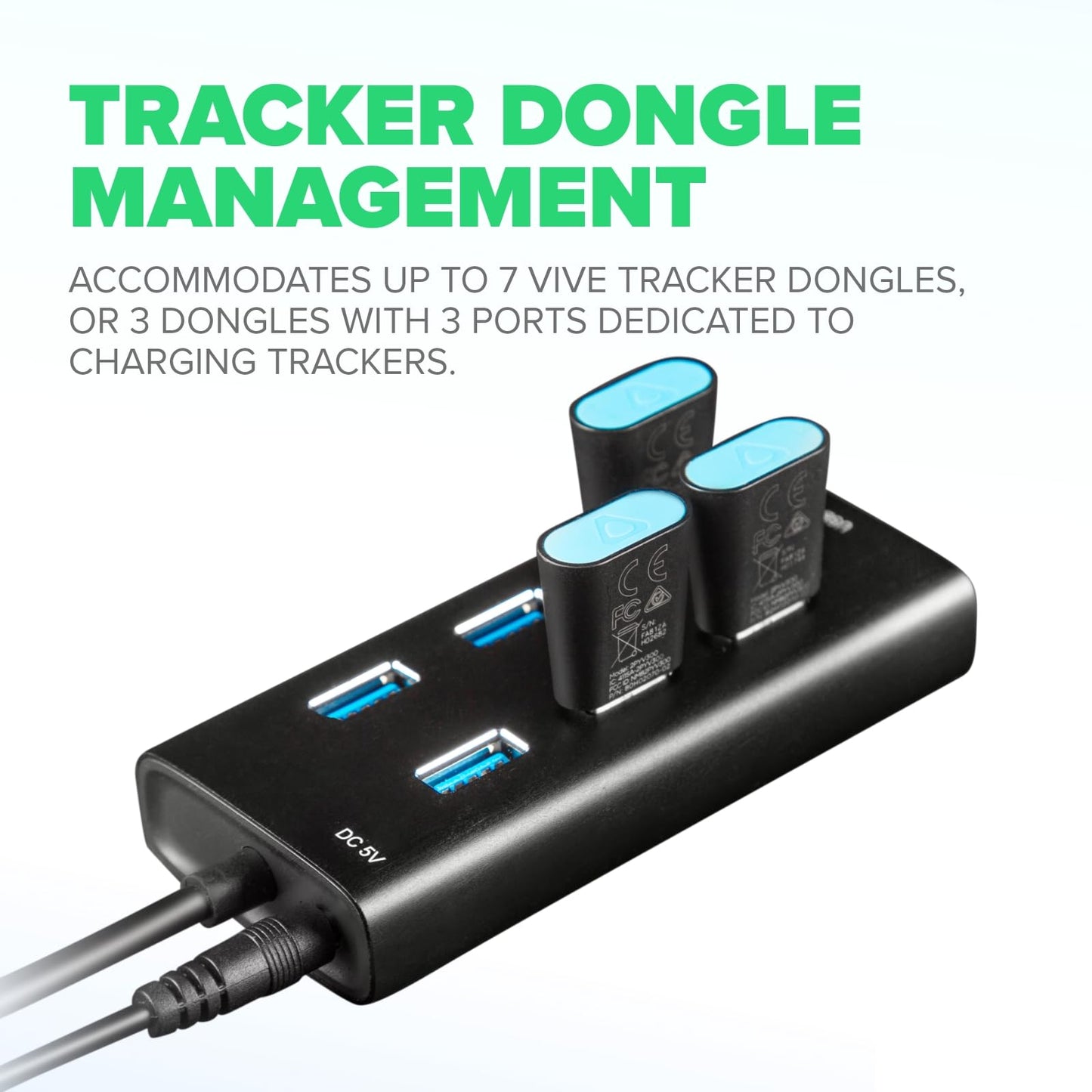 Rebuff Reality 7-Port USB Hub 3.0 with Smart Charging Port - Black, 31.5-inch Cable, Compatible with Vive Tracker 3.0 & VR Dongles