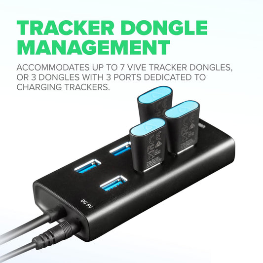 Rebuff Reality 7-Port USB Hub 3.0 with Smart Charging Port - Black, 31.5-inch Cable, Compatible with Vive Tracker 3.0 & VR Dongles
