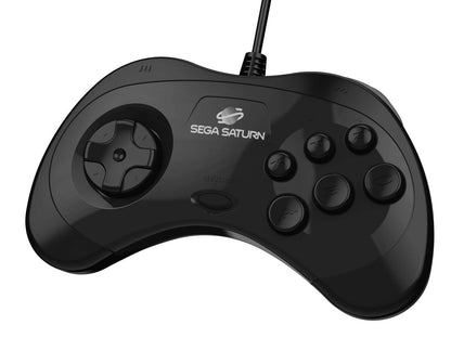Retro-Bit Sega Saturn USB Controller Pad - Black for Genesis Mini, PS3, PC, Mac, Steam, Switch