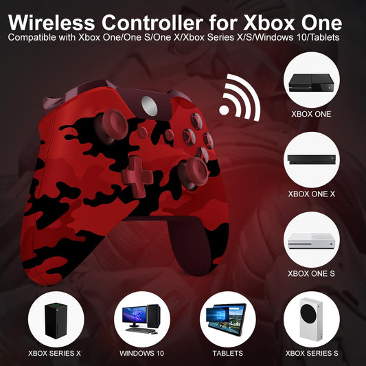 ADHJIE Wireless Xbox One Controller, Bluetooth, Dual Vibration, Camo Red