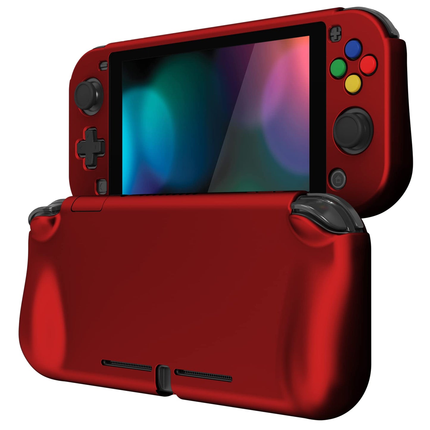 PlayVital ZealProtect Case for Nintendo Switch Lite - Hard Shell, Ergonomic Grip, Screen Protector, Thumb & Button Caps - Scarlet Red