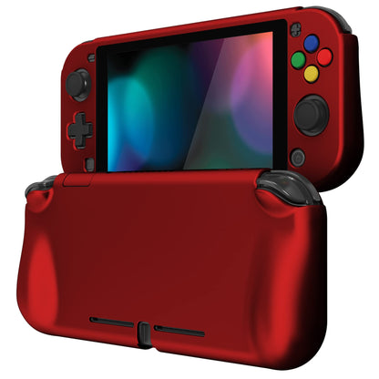PlayVital ZealProtect Case for Nintendo Switch Lite - Hard Shell, Ergonomic Grip, Screen Protector, Thumb & Button Caps - Scarlet Red
