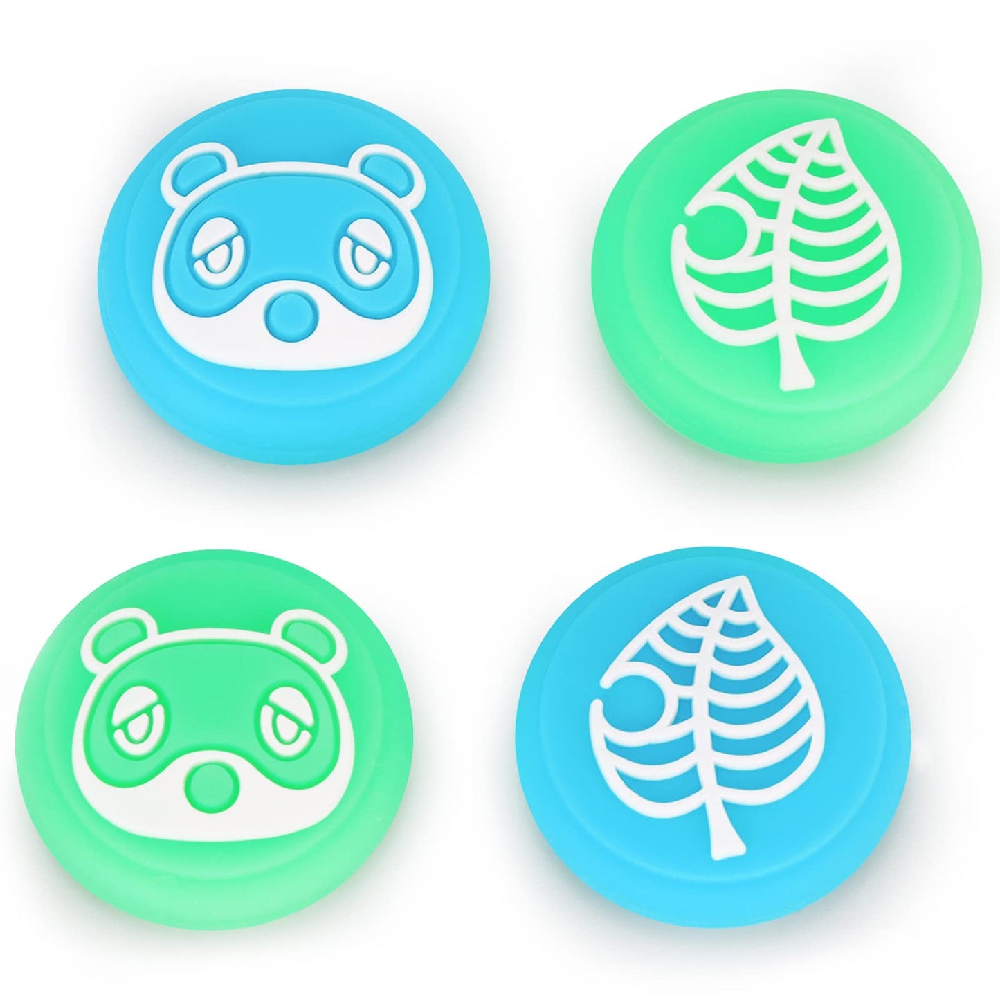 Tscope Cute Thumb Grip Caps for Nintendo Switch/Lite/OLED Controller  for Animal Crossing Kawaii Leaf Joystick Analog Soft Silicone Button Stick Covers for NS Joy Cons (Leaf Raccoon)
