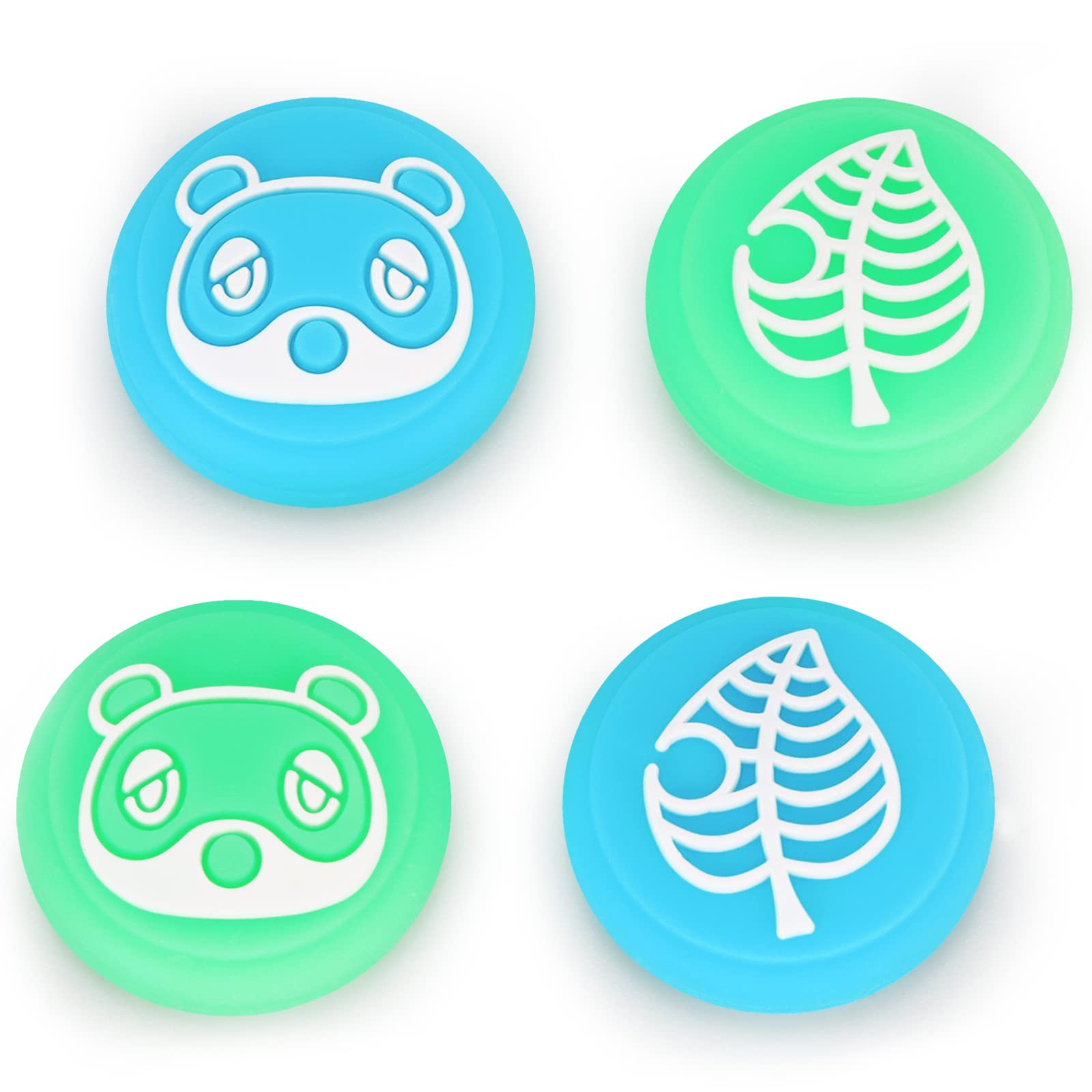 Tscope Cute Thumb Grip Caps for Nintendo Switch/Lite/OLED Controller  for Animal Crossing Kawaii Leaf Joystick Analog Soft Silicone Button Stick Covers for NS Joy Cons (Leaf Raccoon)