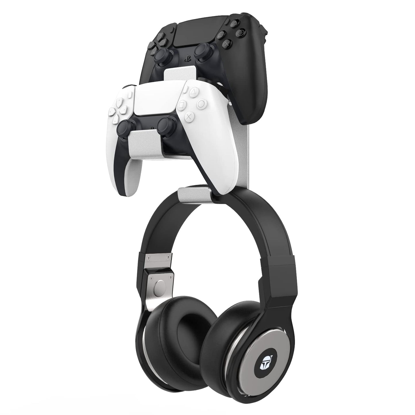 Moko Controller Holder Dual Gamepad Controller & Headphone Hanger Compatible with Xbox One  Xbox 360  PS3  PS4  PS5  PC  STEAM  Switch/Switch 2  Wall Mount Stand for All Universal Headsets  Silver