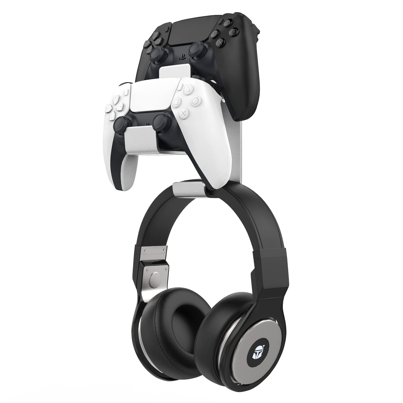Moko Controller Holder Dual Gamepad Controller & Headphone Hanger Compatible with Xbox One  Xbox 360  PS3  PS4  PS5  PC  STEAM  Switch/Switch 2  Wall Mount Stand for All Universal Headsets  Silver