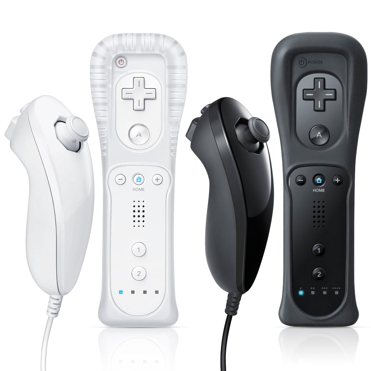 FASIGO Remote Controller with Nunchuck for Nintendo Wii/Wii U, 2 Pack - White & Black