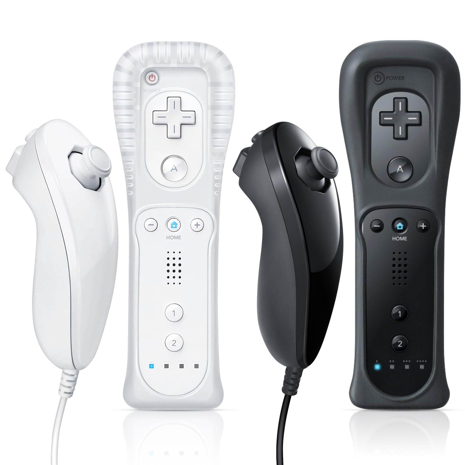 FASIGO Remote Controller with Nunchuck for Nintendo Wii/Wii U, 2 Pack - White & Black