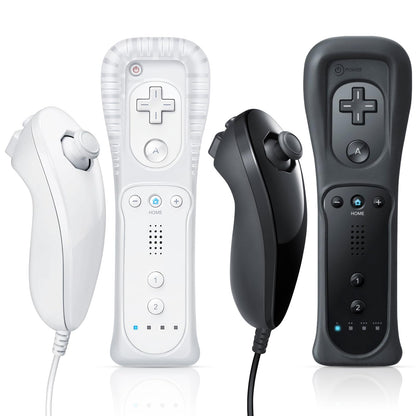 FASIGO Remote Controller with Nunchuck for Nintendo Wii/Wii U, 2 Pack - White & Black