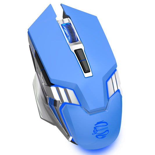 SHUNJINRUN Blue Wireless Gaming Mouse - Bluetooth, 2400 DPI, RGB Backlit, Silent Multi-Device, Rechargeable for Laptop & PC