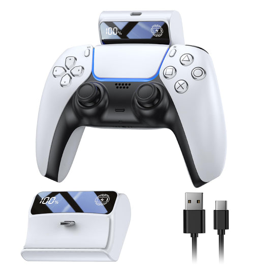 FASTSNAIL Rechargeable Battery Pack for PS5 Controller, 7400mWh, LED Display, White, Model PG-P5060