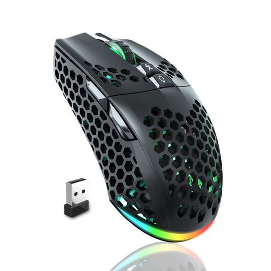 SOLAKAKA SM600 Honeycomb Shell Gaming Mouse Wireless 8000 DPI Tri-Modes BT5.1/2.4G Wireless/Type-C Wired Gamer Mouse with 2 Side Buttons  Macro Programmable and RGB Light for PC/Mac/Laptop Black