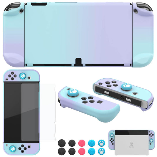 COMCOOL Dockable Case for Nintendo Switch OLED - [9 FT Military Grade Drop Protection] [with Tempered Glass Screen Protector and Thumb Grips] Protective Cover for Nintendo Switch OLED - Purple Blue