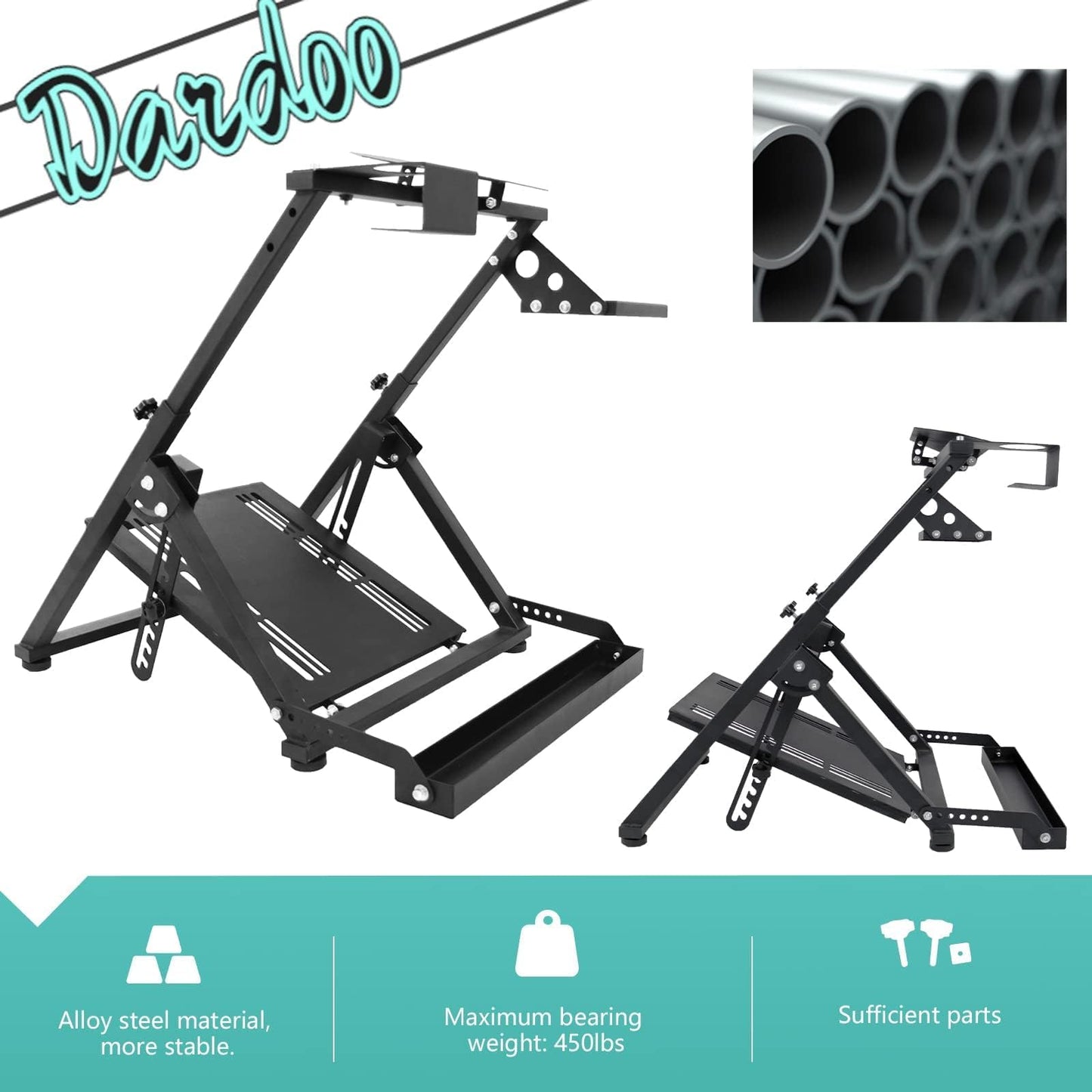 Dardoo G920 X Flight Racing Simulator Cockpit Frame for Logitech/Thrustmaster, Adjustable, Foldable, Black, Model: Flight Game Controller-79