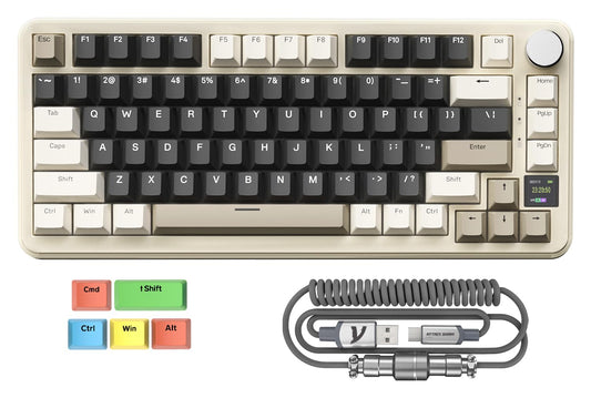 MAGIC-REFINER ATTACK SHARK X85PRO 75% Wireless Mechanical keyboard TFT Smart Display&Knob BT/2.4GHz/Wired Custom Gaming Keyboard Gasket Hot-Swap RGB with Pro Cable&5 Color PBT Keycaps for PC/MAC Cream