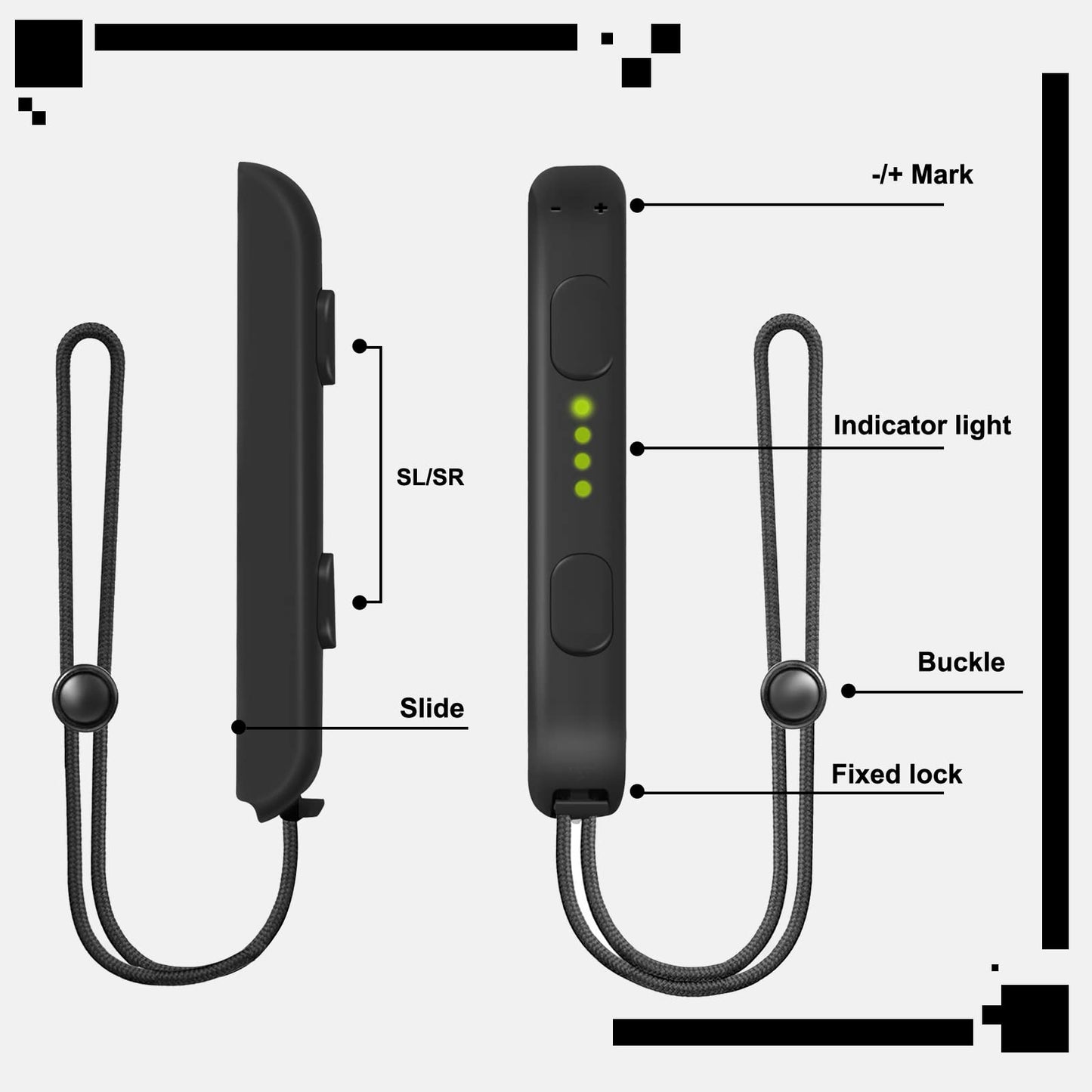 XBERSTAR Portable Controller Hand Strap Wrist Rope for Switch - Black