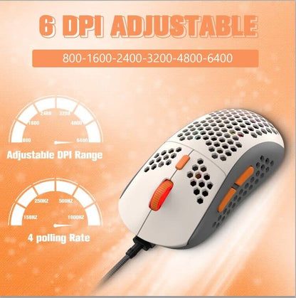 ZIYOU LANG Wired RGB Gaming Mouse - 65G Lightweight Honeycomb Design, 6400DPI Precision Sensor, 6 Programmable Buttons, Shimmer Color