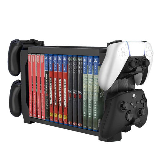 TNP Products PS5 Games Storage Tower, Holds 15 Discs & 4 Controllers, Black, Model PS5_DIC_STG