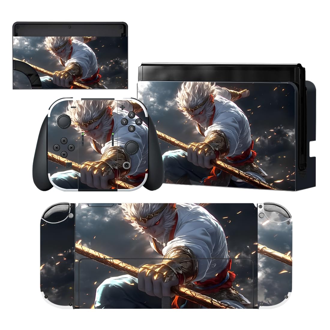 PlayVital for Nintendo Switch OLED Skins Full Set - No-Residue Protective Vinyl Decal Wrap Sticker for Switch OLED Console  Dock  Joycon & Hand Grips - Sage Wukong