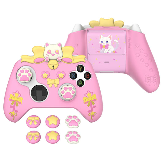 PlayVital Sweetheart Kitty Silicone Cover Compatible with Xbox Series X/S Controller with Thumb Grips and Stickers  Soft Rubber Protector with Anti-Slip Grip for Xbox Core Controller - Pink