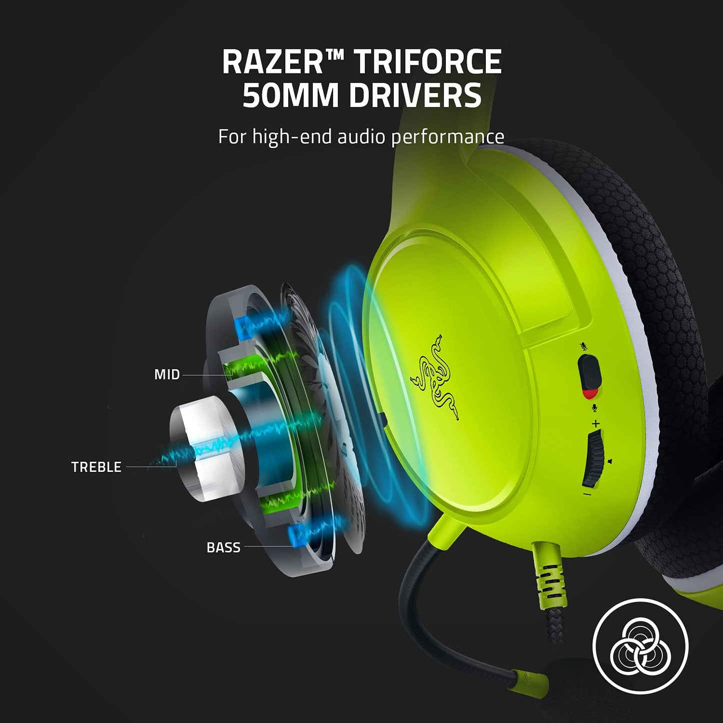 Razer Kaira X Wired Headset - Triforce 50mm Drivers, HyperClear Mic, Lime, Model RZ04-03970600-R3U1 - Compatible with Xbox & PC