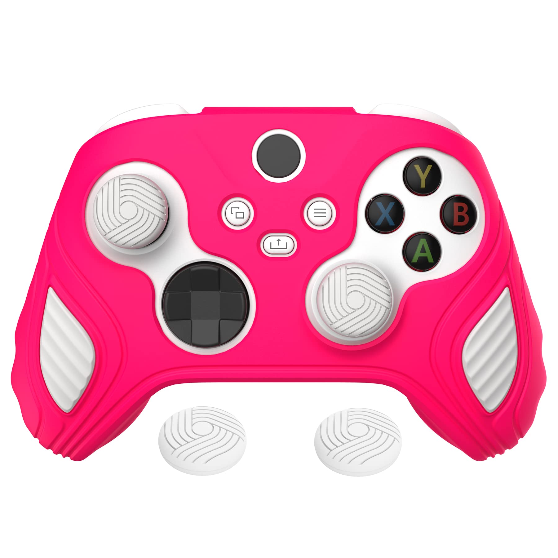 PlayVital Scorpion Edition Two-Tone Anti-Slip Silicone Case Cover for Xbox Series X/S Controller  Soft Rubber Case for Xbox Core Wireless Controller with Thumb Grip Caps - Bright Pink & White
