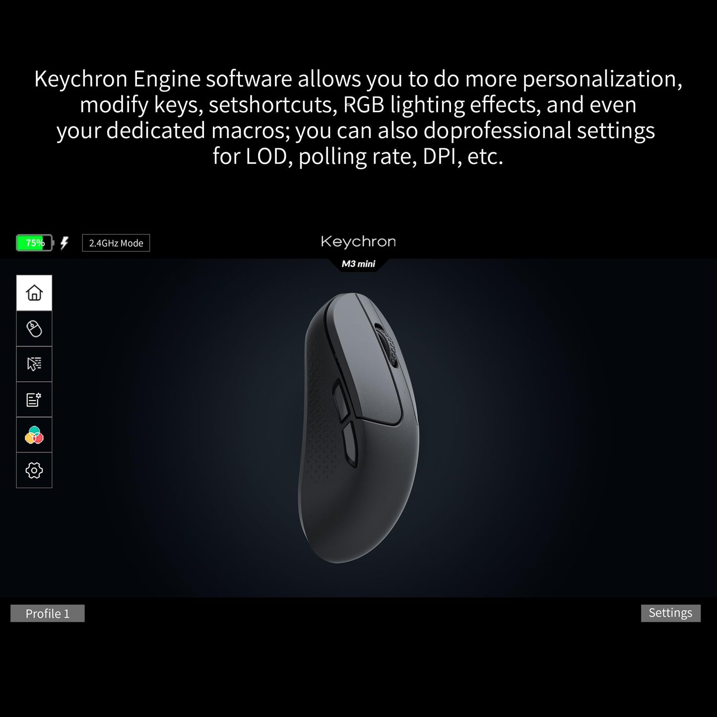 Keychron M3 Mini Wireless Optical Mouse - Bluetooth 5.1, 26,000 DPI, Ergonomic Design, Black