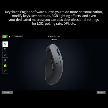 Keychron M3 Mini Wireless Optical Mouse - Bluetooth 5.1, 26,000 DPI, Ergonomic Design, Black