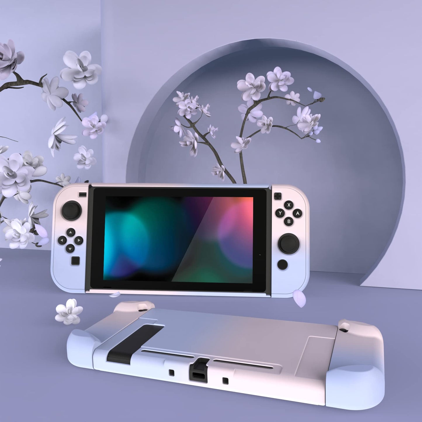 eXtremeRate PlayVital Protective Case for Nintendo Switch - Shock-Absorbent, Dockable, Gradient Pink Violet, Model NTP330