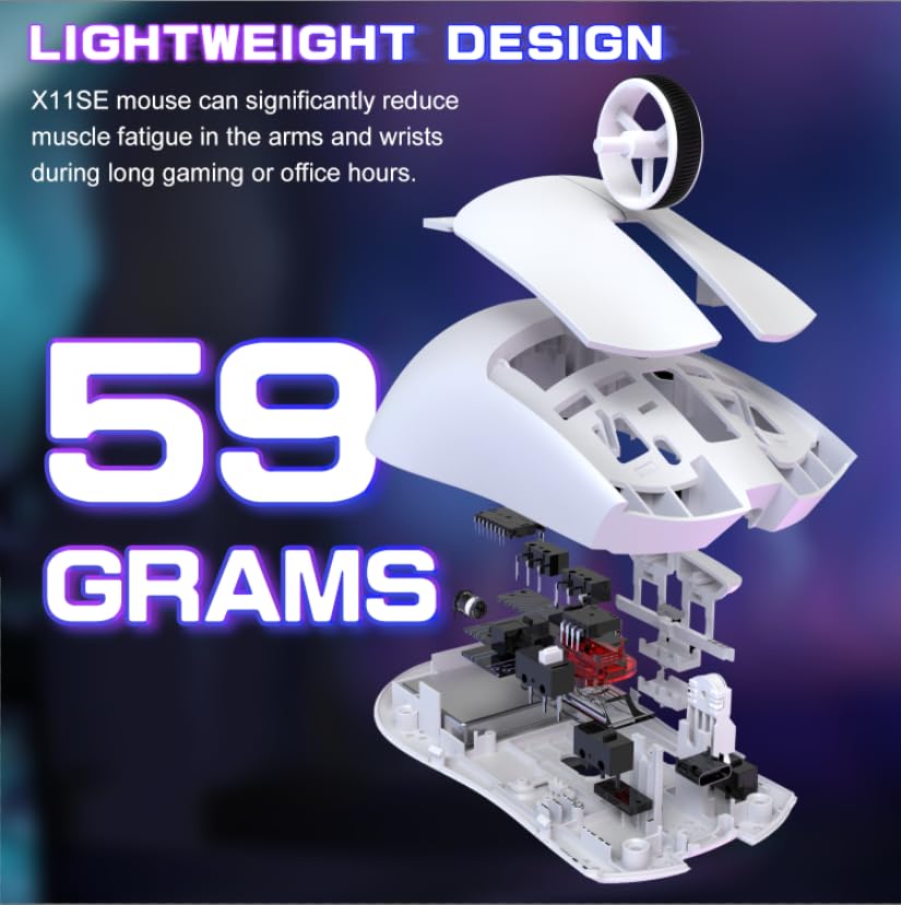 ATTACK SHARK X11SE Ultra-Light Wireless Gaming Mouse, Tri-Modes BT5.2/Type-C/2.4G, 22KDPI, 5 Buttons, White