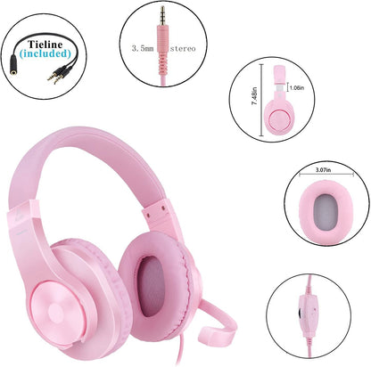 Meedasy Over-Ear Gaming Headphone for Xbox One & PS4, Pink, Bass Stereo, Wired, Microphone, Model 43191609